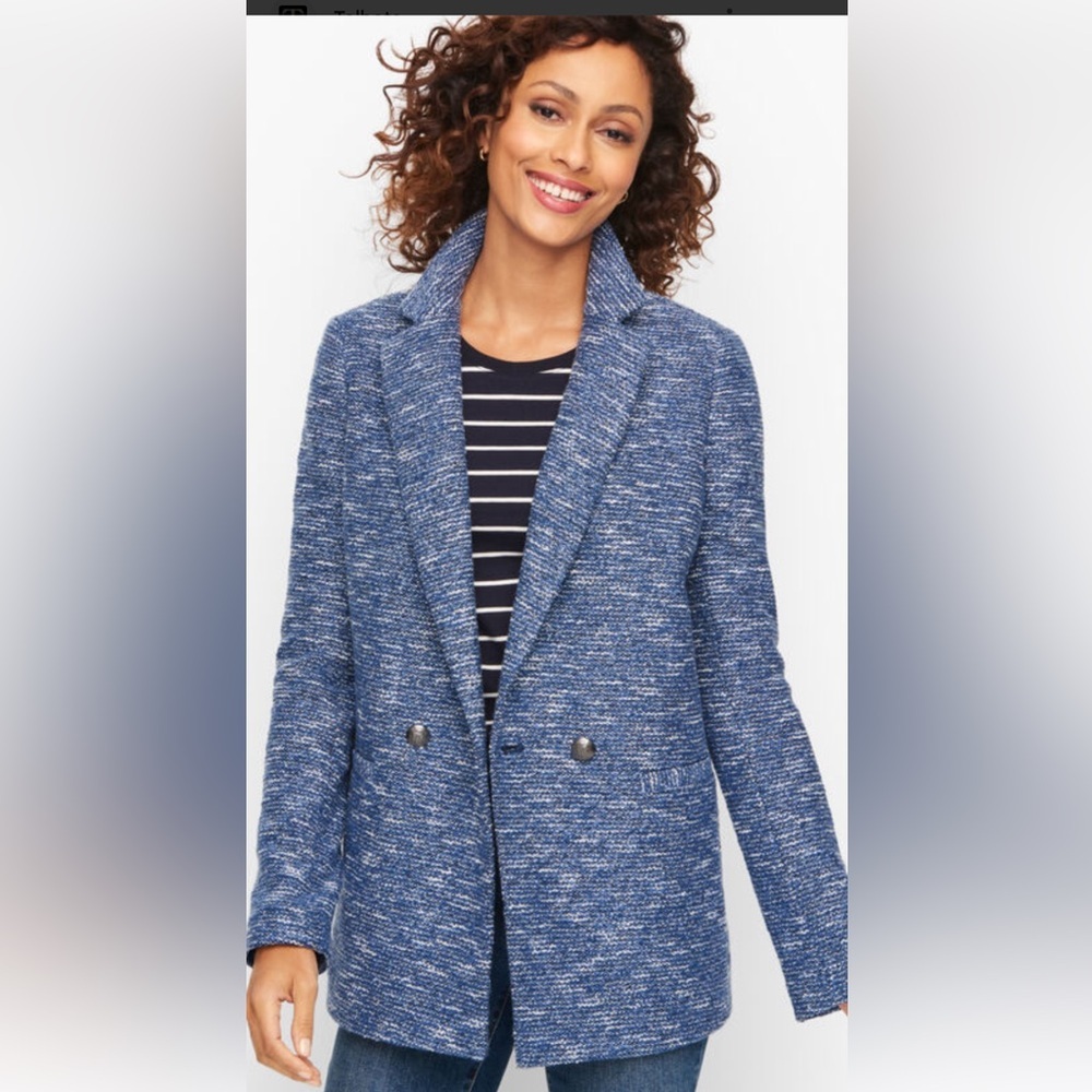 Talbots Double Breasted Blue Multi Tweed Jacket